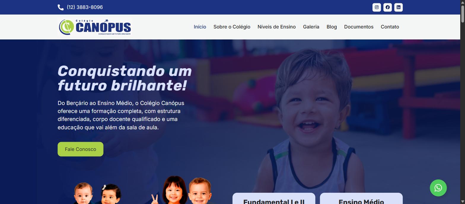 Captura da página inicial de colegiocanopus.com.br